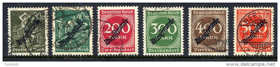 DEUTSCHES REICH 1923 May Official Overprints30 Mk - 500 Mk.  Used.  Michel  Dienst 76-81 Cat. €57 - Dienstmarken