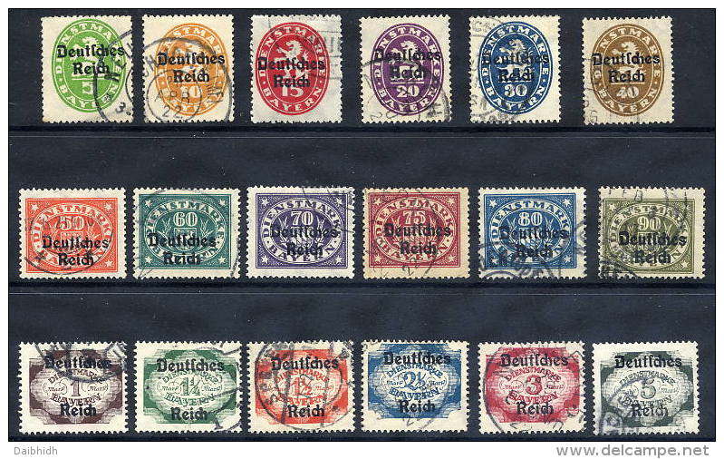 DEUTSCHES REICH 1920 Overprints On Bavaria Complete Set Of 18 Used.  Michel 34-51 - Dienstzegels