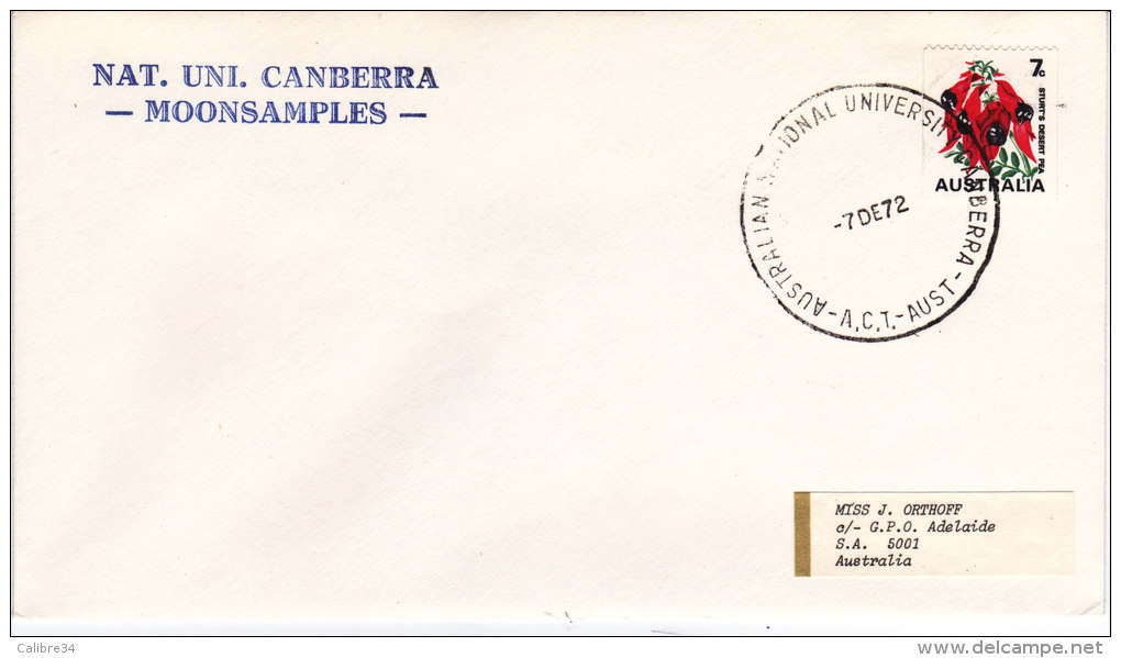 (Apollo 17) MOONSAMPLES  Australian National University CANBERRA AUSTRALIE 7 Decembre 1972 - Oceania