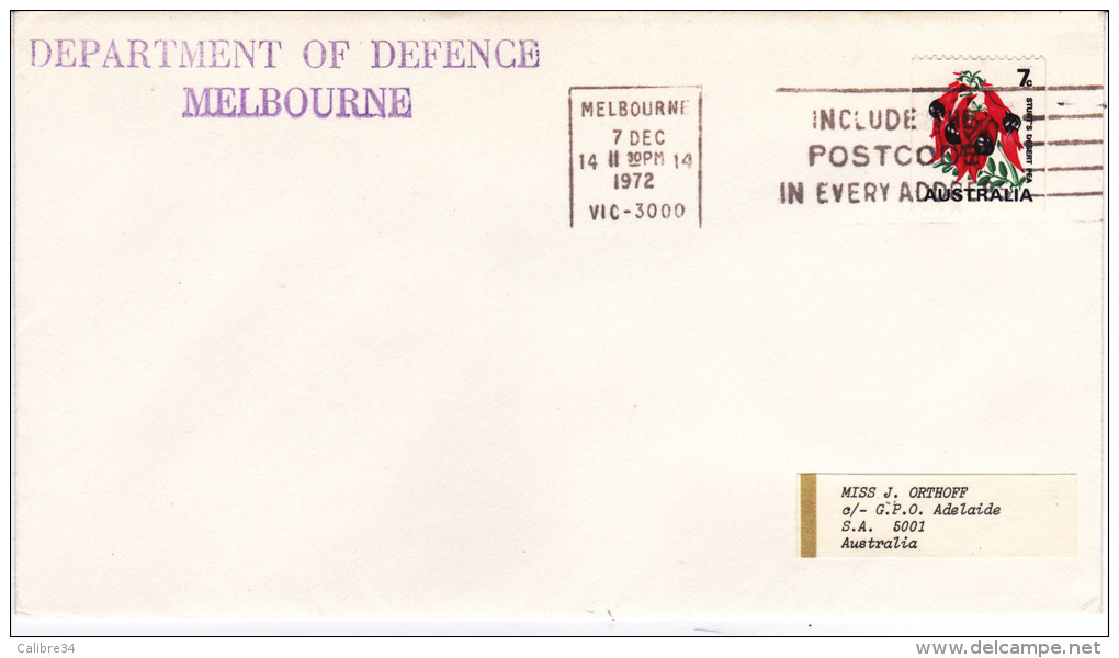 (Apollo 17) DEPARTMENT OF DEFENCE MELBOURNE AUSTRALIE 7 Decembre 1972 - Oceanía