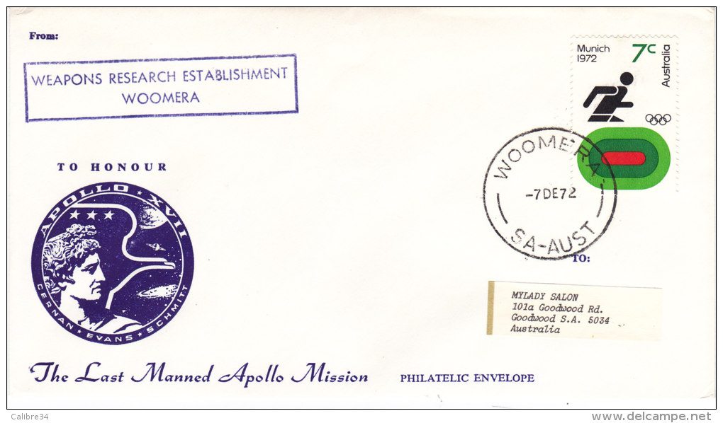 Apollo 17 To Honour WEAPONS RESEARCH ESTABLISHMENT WOOMERA  AUSTRALIE 7 Decembre 1972 - Oceanía