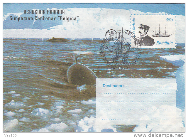 EXPLORERS, BELGICA MISSION, SHIP, WHALES, COVER STATIONERY, ENTIER POSTAL, 2X, 1997, ROMANIA - Erforscher