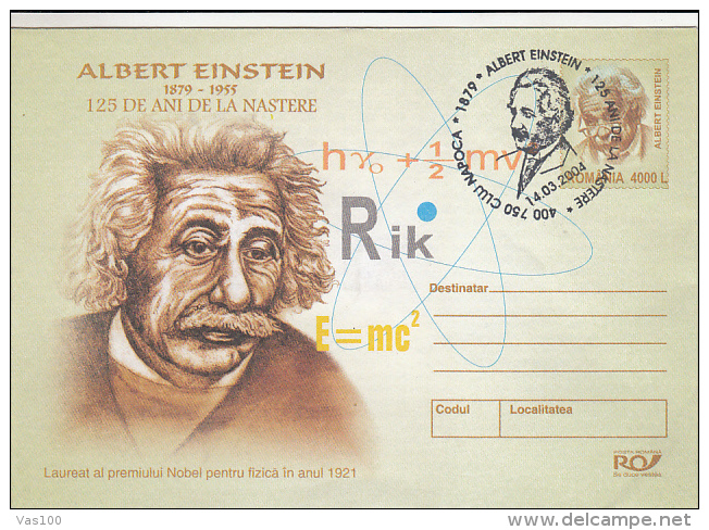 ALBERT EINSTEIN, PHYSICIST, COVER STATIONERY, ENTIER POSTAL, 2004, ROMANIA - Albert Einstein
