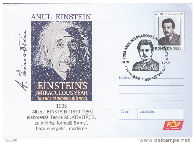 ALBERT EINSTEIN, PHYSICIST, COVER STATIONERY, ENTIER POSTAL, 2005, ROMANIA - Albert Einstein