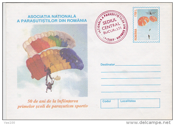 PARACHUTTING, SKY DIVING, PLANES, COVER STATIONERY, ENTIER POSTAL, 2000, ROMANIA - Parachutting