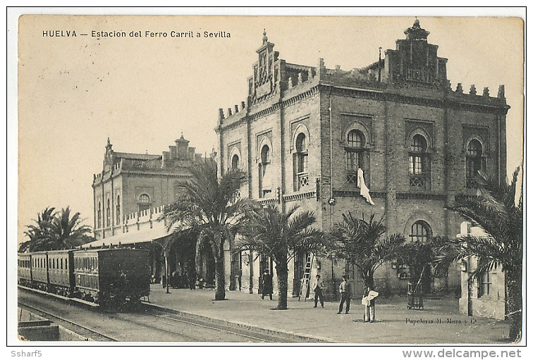 HUELVA Estación Del Ferro Carril A Sevilla Con Treno 1910 - Huelva