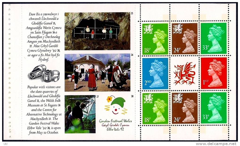 GREAT BRITAIN (GB) - 1992 - SG W49a - A Complete Pane From Prestige Booklet DX 13 - CYMRU-WALES - MNH - Pays De Galles