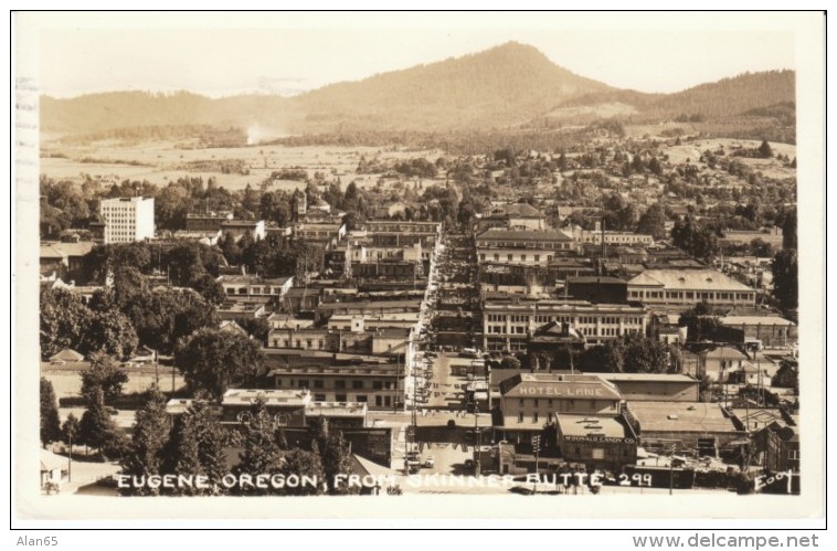 Eugene OR Oregon, View From Skinner Butte, Candy Co. &amp; Hotel Signs, C1930s Vintage Real Photo Postcard - Eugene