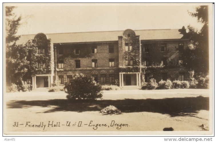 Eugene OR Oregon, Friendly Hall University Of Oregon Campus, C1920s/30s Vintage Real Photo Postcard - Eugene