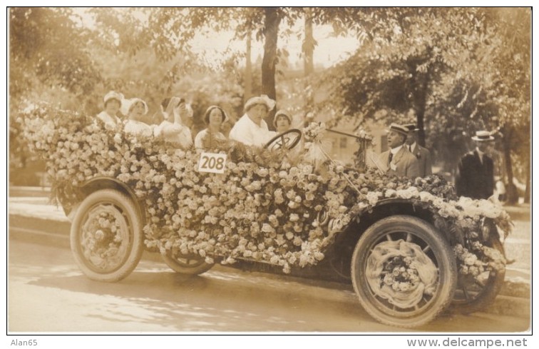 Portland OR Oregon, Rose Festival Parade Decorated Auto W/ Roses, C1910s Vintage Real Photo Postcard - Portland