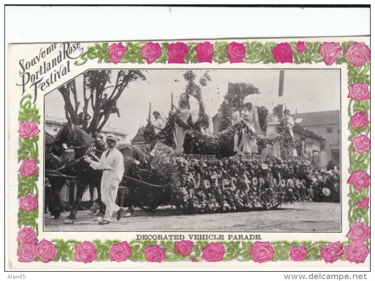 Portland OR Oregon, Rose Festival Parade Souvenir Horse-drawn Float, C1910s Vintage Postcard - Portland