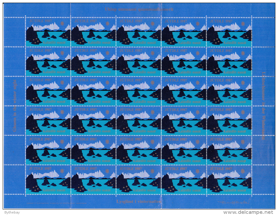 Greenland 1987 Christmas Seals Complete Sheet Of 30 - Has Been Folded Along Perforations - Erinnophilie