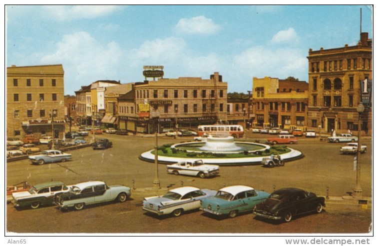 Belleville IL Illinois, Memorial Fountain Public Square, Drug Store, Auto, Street Scene, C1950s Vintage Postcard - Autres & Non Classés