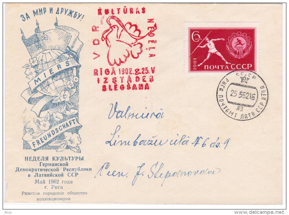 Latvia USSR 1962 Germany, Culture Week Of DDR, Canceled In Riga, Philatelic Exhibition, Javelin Throw - Latvia