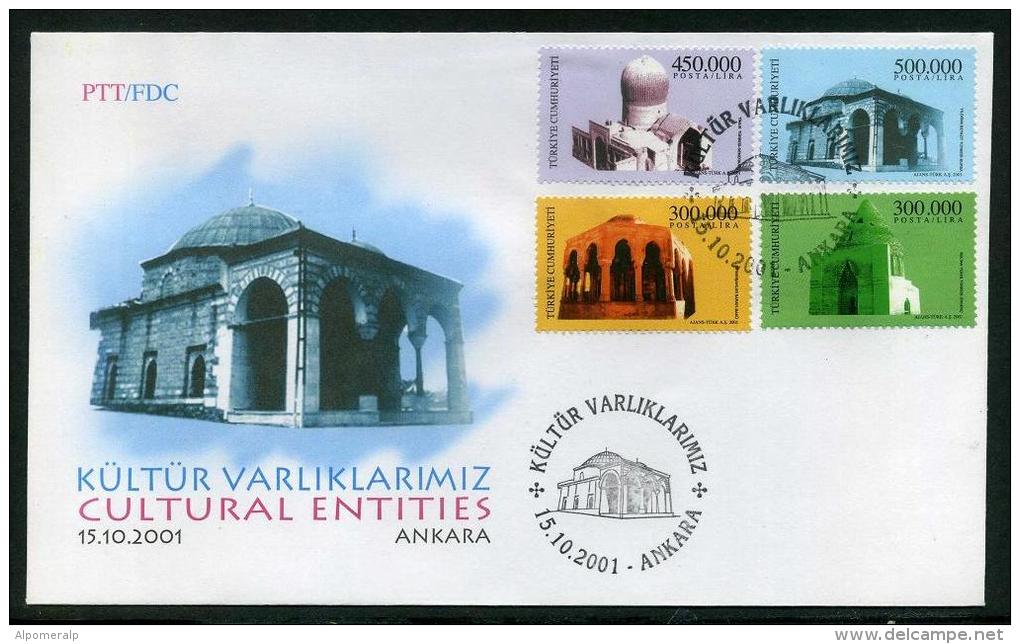 TURKEY 2001 FDC - Turkish Culture Heritage (Cultural Entities), Michel #3289-92; ISFILA #3686-89, Scott #2817-20. - FDC