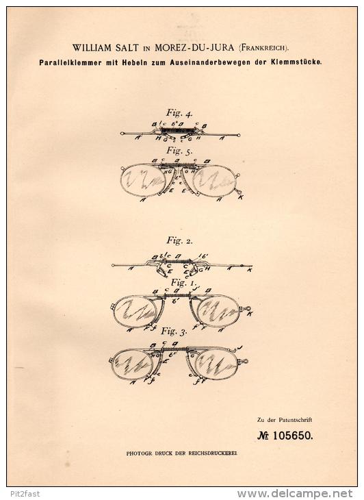 Original Patentschrift - W. Salt In Morez Du Jura , 1899 , Dispositif De Lunettes, Opticien, Ophtalmologue !!! - Morez