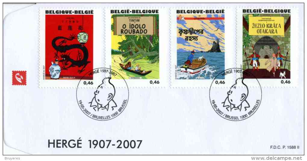 Enveloppe Premier Jour Avec Timbres "Les Aventures De Tintin" Oblitérée Bruxelles 19/05/2007 - 2001-2010