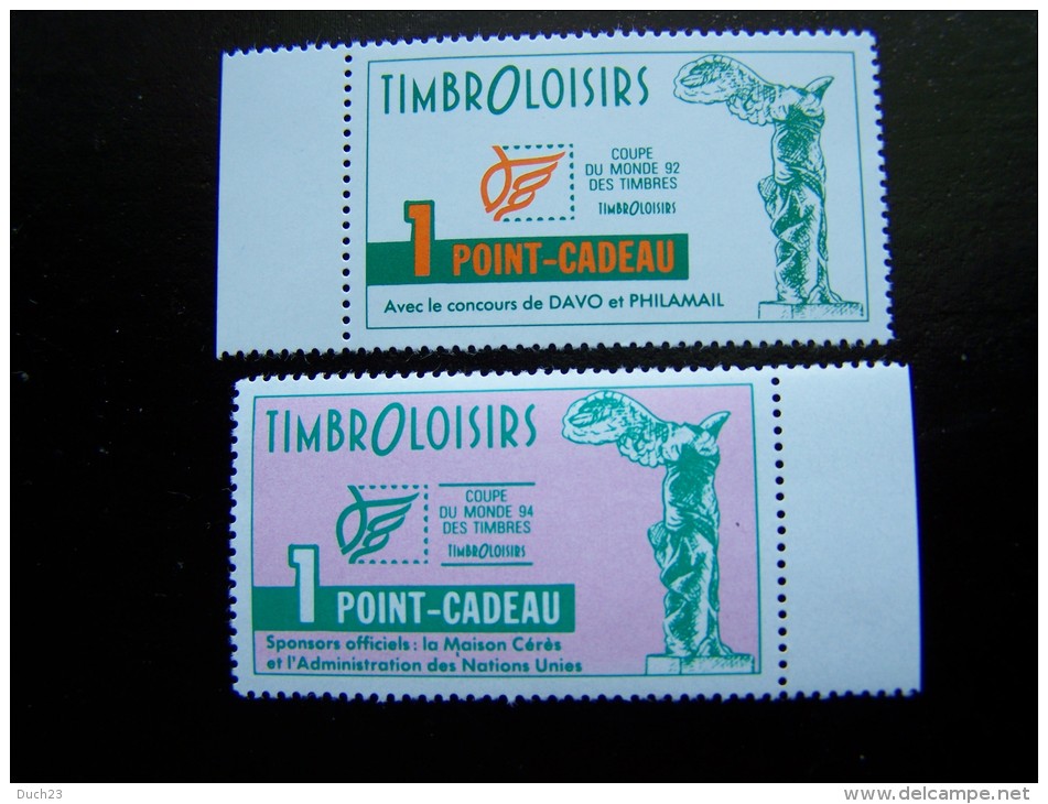 THEME VIGNETTES VIGNETTE TIMBROLOISIRS POINT CADEAU COUPE DU MONDE DES TIMBRES 1992 ET 1994 VICTOIRE DE SAMOTHRACE - Altri & Non Classificati