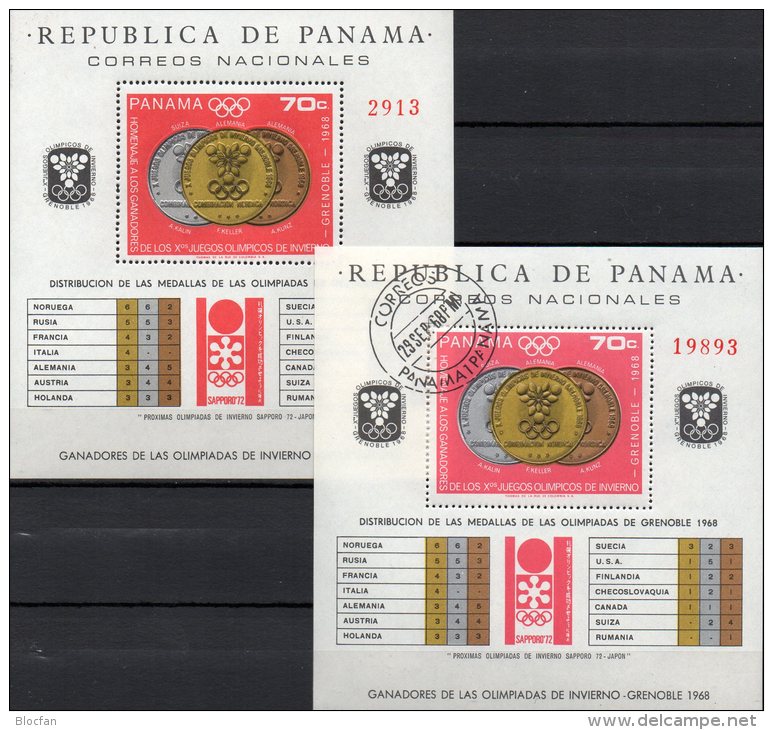 Winter-Olympia 1968 Panama Block 92 ** Plus O 40€ Gold-Medaille Grenoble Blocchi M/s Olympic Bloc Sport Sheet Bf America - Panama