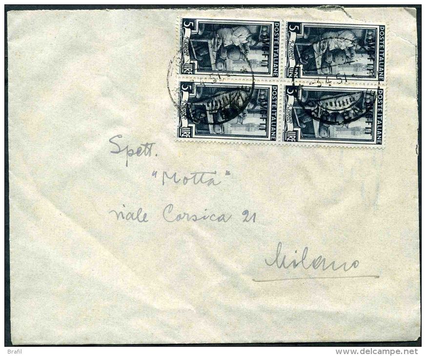 1951 Trieste A, Lettera Per Milano Con Quartina Lire 5 "Lavoro" - Marcophilie