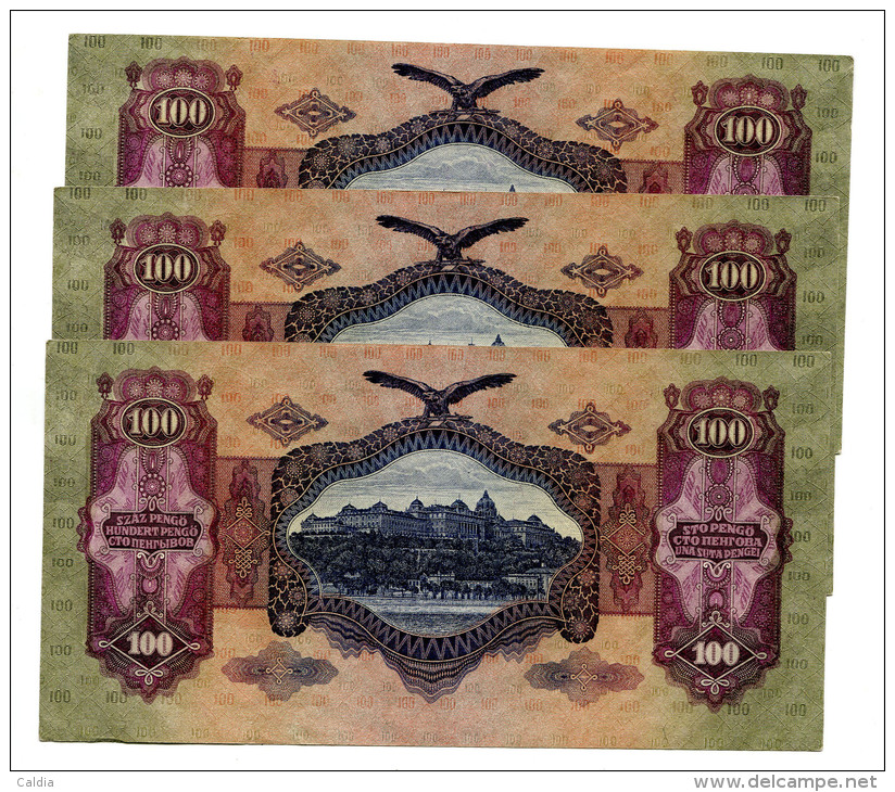 Hongrie Hungary Ungarn 100 Pengo 1930 UNC - 3 Consecutives # 1 - Hongrie