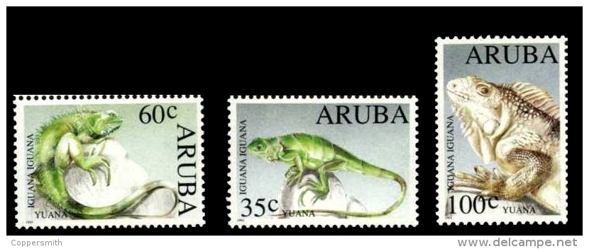 (002) Aruba  Animals / Animaux / Tiere / Dieren / Reptiles / Leguan  ** / Mnh  Michel 128-30 - Curaçao, Antilles Neérlandaises, Aruba