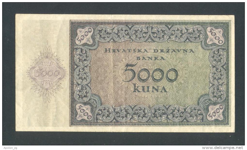 KROATIEN - CROATIA,  5000 Kuna 15.7. 1943 VF , WWII - NDH - USTASHA - Yugoslavia