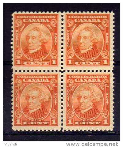 Canada - 1927 - 1 Cent 60th Anniversary Of Confederation (Block Of 4) - MH - Neufs