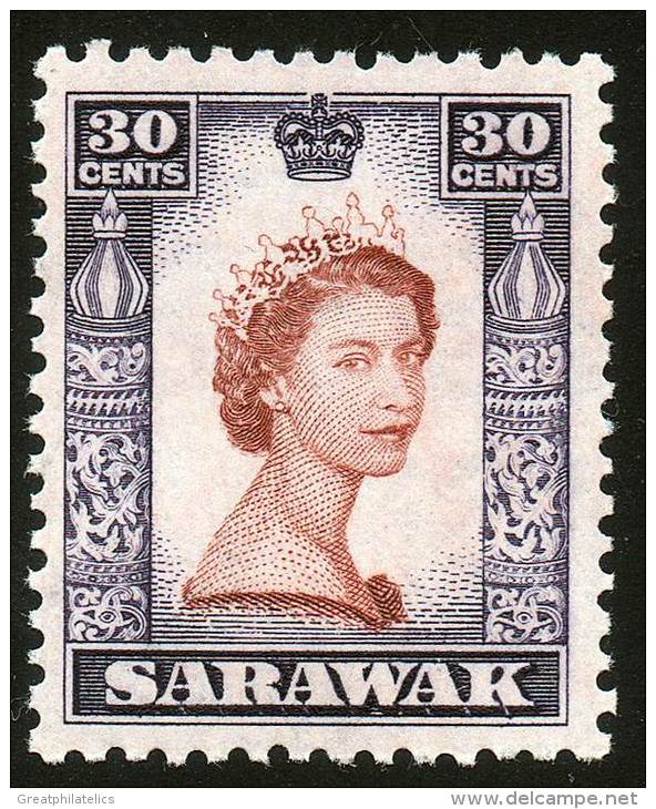 SARAWAK 1955 QUEEN ELIZABETH 30 CENTS KEY VALUE VF MNH SC# 207 FRESH - Sarawak (...-1963)