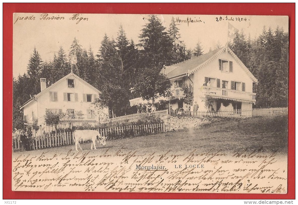 Z0256 Le Locle, Monplaisir, Pension Léger, Vache ANIME.  Précurseur.  Cachet Les Que... ? Près Le Locle 1904 - Le Locle