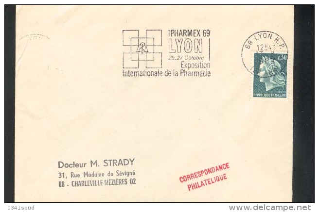 France  1969 Lyon Farmacia Pharmacie Pharmacy  Sur Enveloppe - Pharmacie