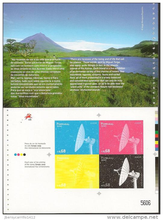 AÇORES + MADÈRE-CARNETS PRESTIGE AVEC ESSAIS COULEUR, TIMBRES ET FEUILLES BLOC DE L´EUROPA-CEPT 2009 " ; "ASTRONOMIE" - 2009