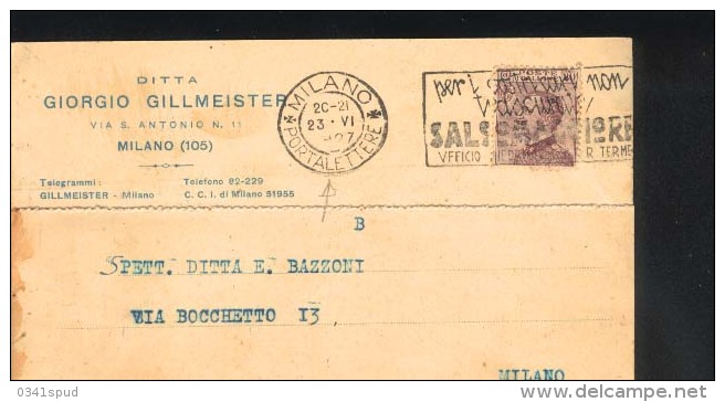 Italia  1927 Salsomaggiore  Terme Thermes Thermal  Sur Carte - Thermalisme