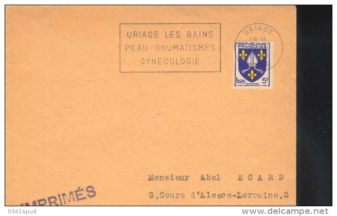 France   1955 88 Uriage Les Bains Terme Thermes Thermal  Sur Enveloppe - Termalismo