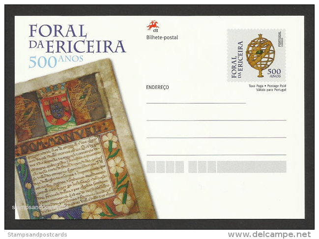 Portugal Entier Postal For De Ericeira Iluminure Armoires Fleur 2013 Postal Stationery Foral Coat Of Arms Flower - Altri & Non Classificati