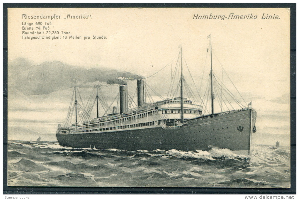 Germany Hamburg Amerika Linie Riesendampfer "AMERIKA" - Fine Unused Ship Postcard - Steamers