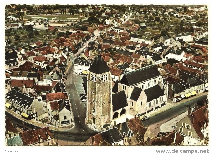 CPSM Photo N&B Colorisée 45110 CHATEAUNEUF Sur LOIRE 45 Loiret L’Eglise St Martial Vue Générale Aérienne En Avion 1960 - Autres & Non Classés