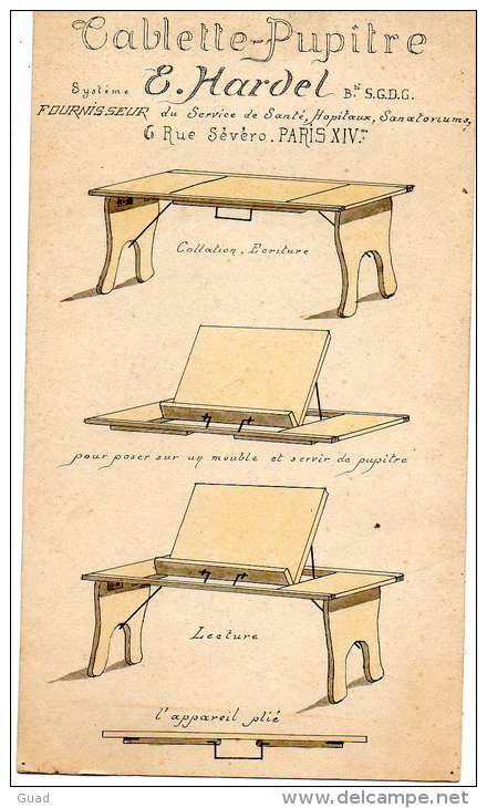 TABLETTE PUPITRE E. HARDEL  SANTE HOPITAL SANATORIUM PARIS XIV 6 RUE SEVERO - Autres Plans