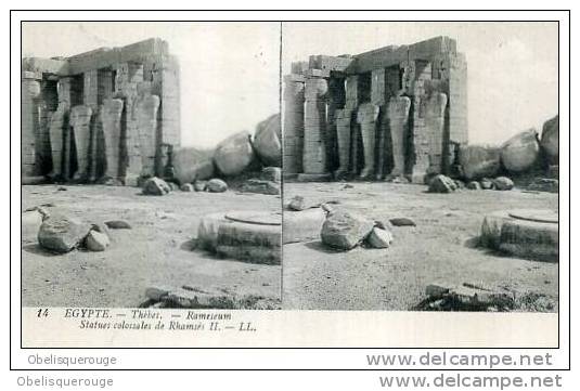 THEBES RAMESEUM STATUES COLOSSALES DE RHAMSES II  CARTE STEREO TOP TOP SERIE EGYPTE N ° 14 LL 1903 - Tempels Van Aboe Simbel