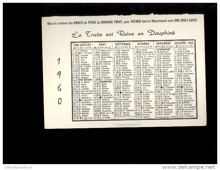 Calendrier Format Cpa : Lac Blanc Massif Des Rousses ' La Truite Est Reine En Dauphiné ' Droits De Pêche Pêcher En Isère - Tamaño Pequeño : 1941-60