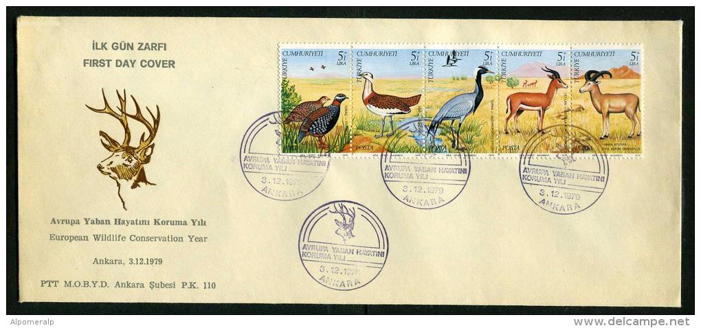 TURKEY 1979 FDC - European Wildlife Conservation Year, Michel #2501-05; ISFILA #2895-99, Scott #B169-173a. - FDC