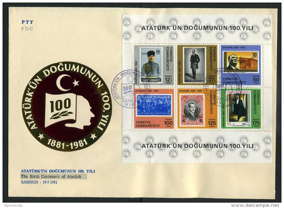 TURKEY 1981 FDC - The Birth Cent. Of ATATURK (Souvenir Sheet + Stamps) 2 * FDC SET, Michel #Bl.19; #2551-56 - FDC