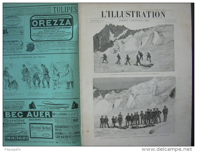 L’ILLUSTRATION 2741 CATASTROPHE MONT BLANC/ CARTES DES GRANDES MANŒUVRES / TAXIDERMIE   7 Septembre 1895 - 1850 - 1899