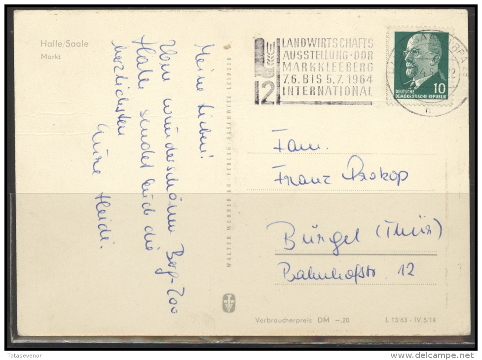 GERMANY Deutschland D DDR Postkarte 0050 HALLE (SAALE) Slogan Cancellation Postal History Agriculture Exhibition - Briefe U. Dokumente