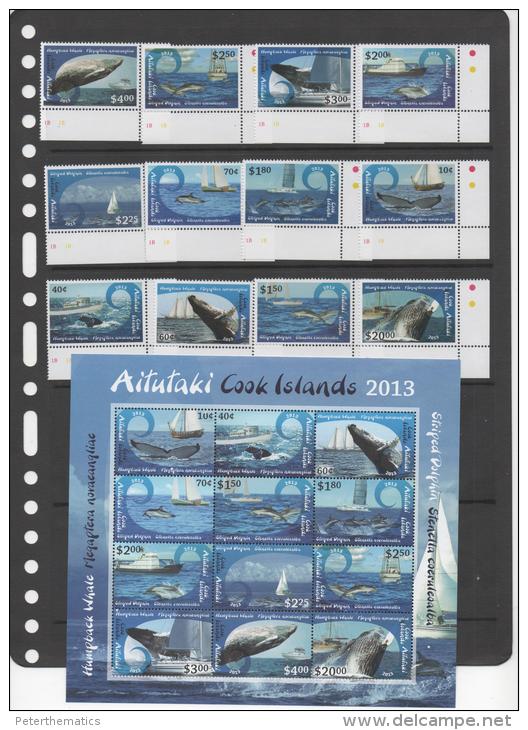 AITUTAKI,2013, MNH, DOLPHINS,WHALES,SAILBOATS , DEFINTIVES. PT. II, 12v+SHEETLET, NICE - Baleines