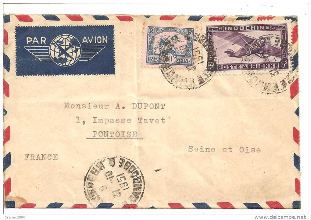 N° Y&T 27  PNONPENH Vers FRANCE    Le  31 OCTOBRE 1951( 2scans) - Poste Aérienne