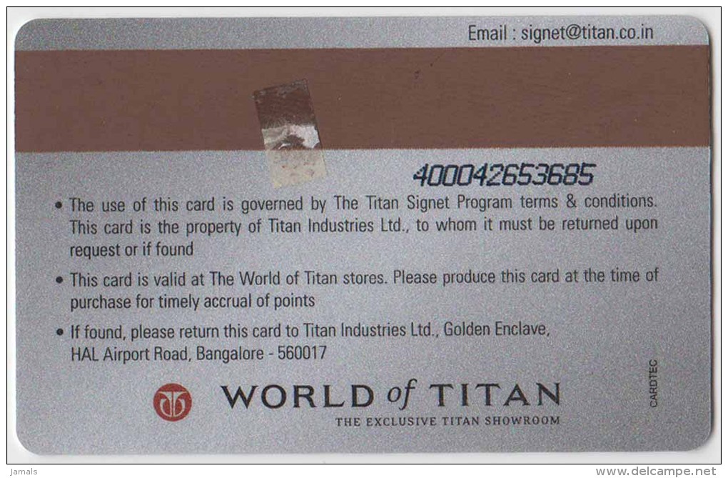 Titan Shopping Card For Purchasing Watch, Used, India - Other & Unclassified