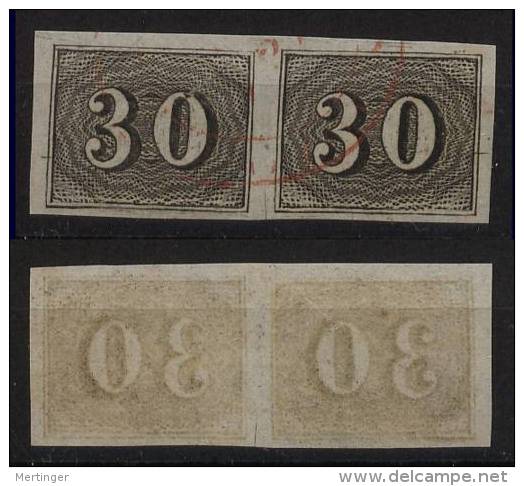 Brazil Brasilien Mi# 13 Horizontal Pair Red Postmark - Gebraucht