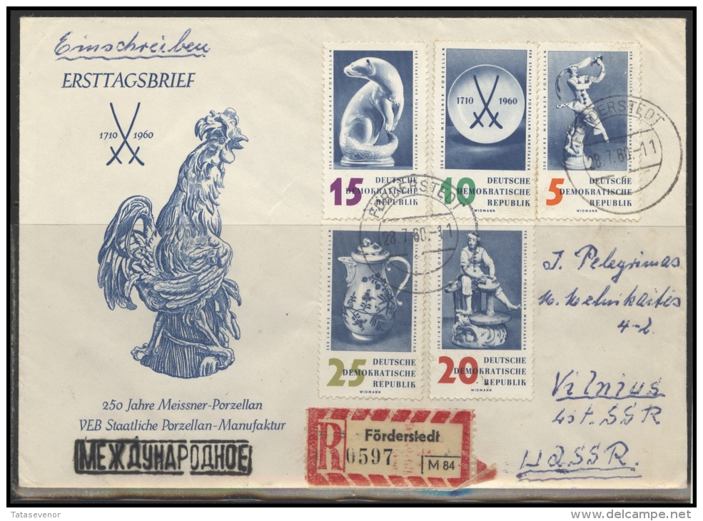 GERMANY Deutschland D DDR Brief 0021 FOERDERSTEDT Cancellation Postal History Meissen Chinaware Rooster - Covers & Documents