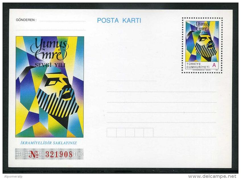 TURKEY 1991 PS / Postcard - Yunus Emre (with Red Serial Number); Nov.1, #AN 282. - Ganzsachen